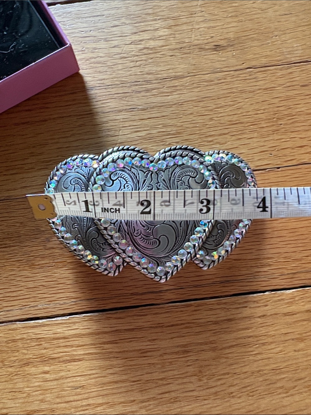 Nocona triple heart rhinestone silver belt buckle - Picture 2 of 4
